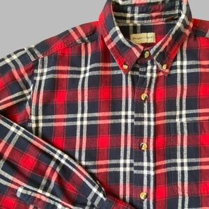 Hobbs Creek Mens Red/Blue Plaid Cotton Flannel Button Down Casual Shirt- Sz-L